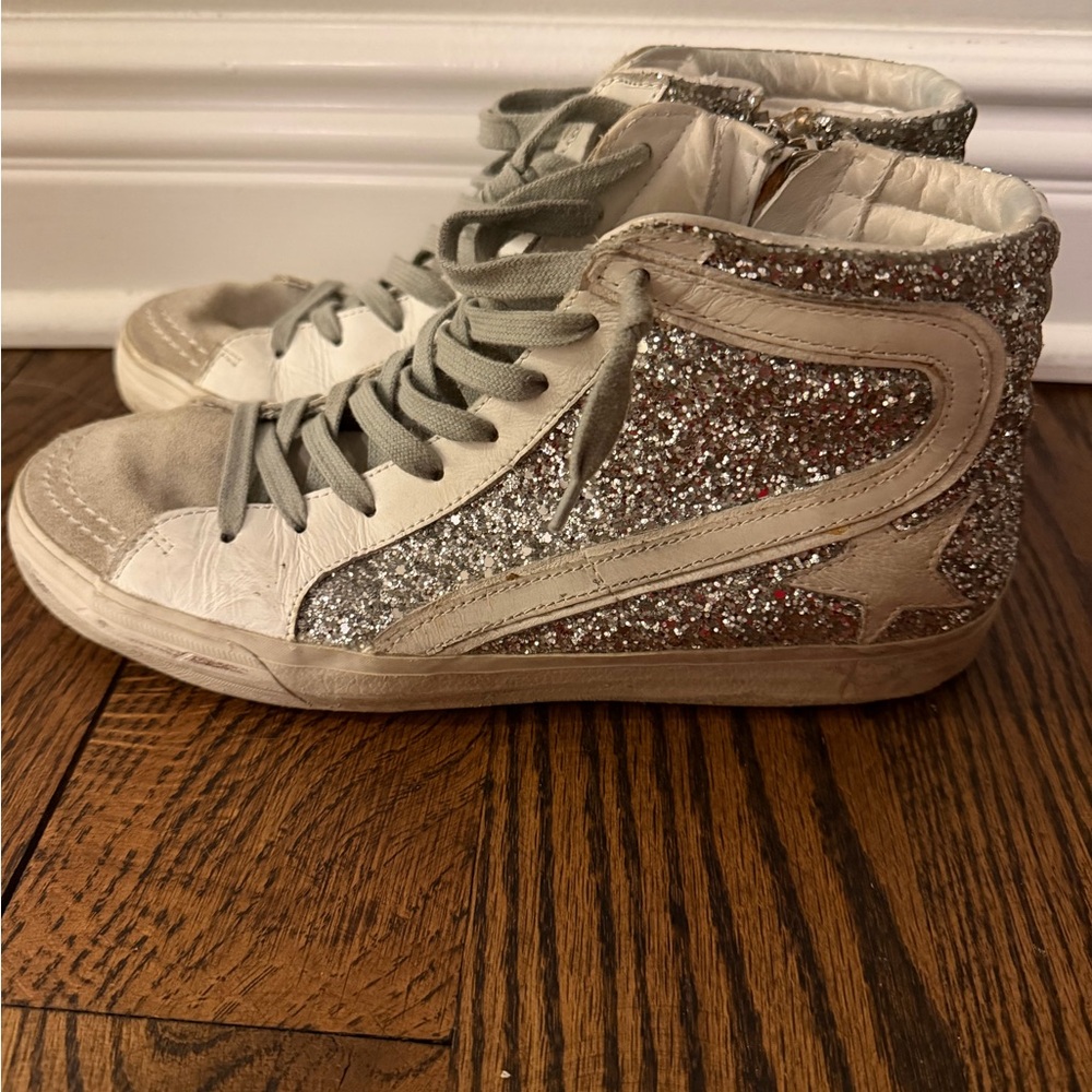 Golden Goose Silver Glitter High-Top Sneakers - Picture 2 of 6